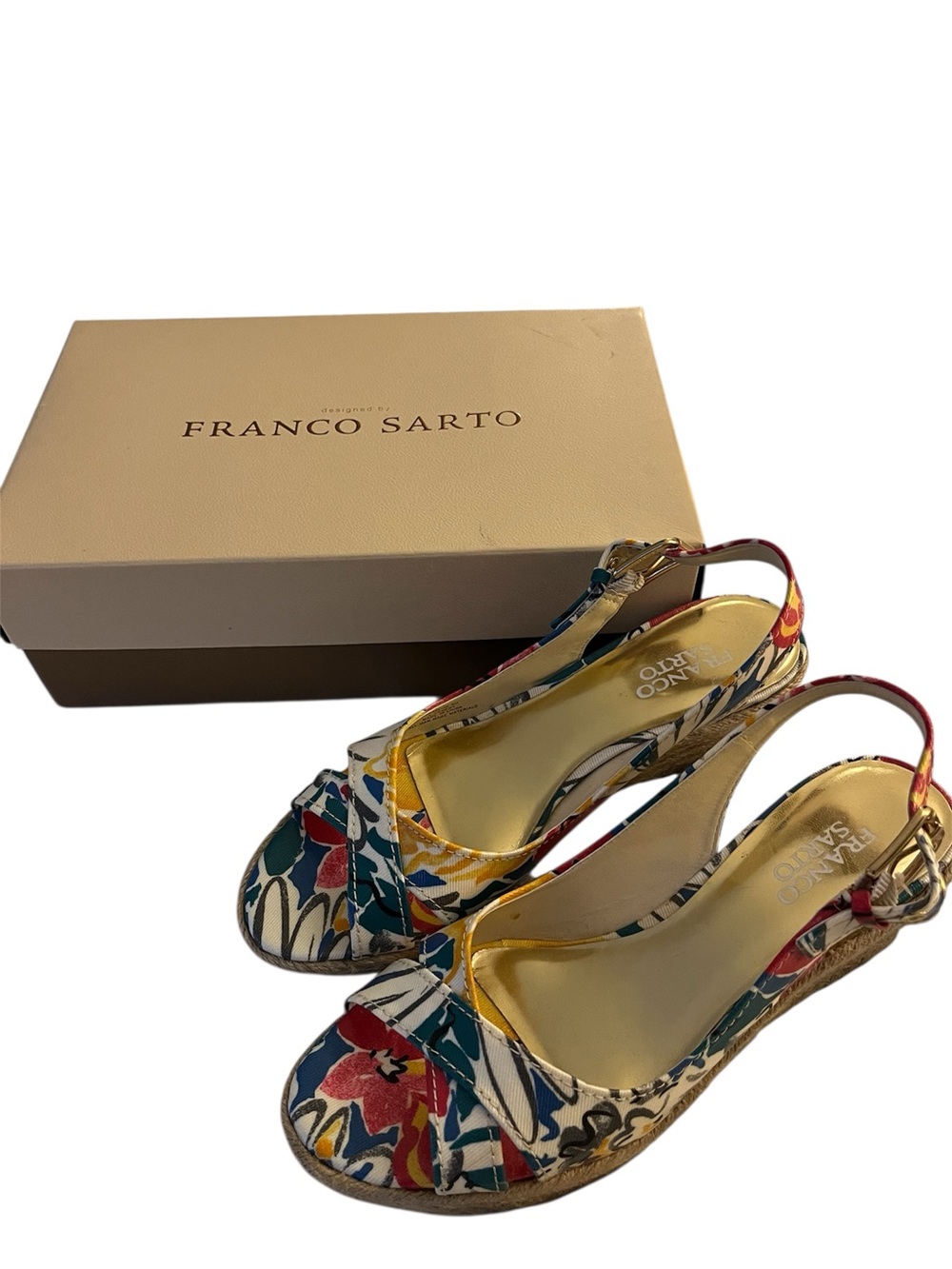 Franco Sarto Multicolor Floral Print Wedge Espadrilles Shoes Size 8